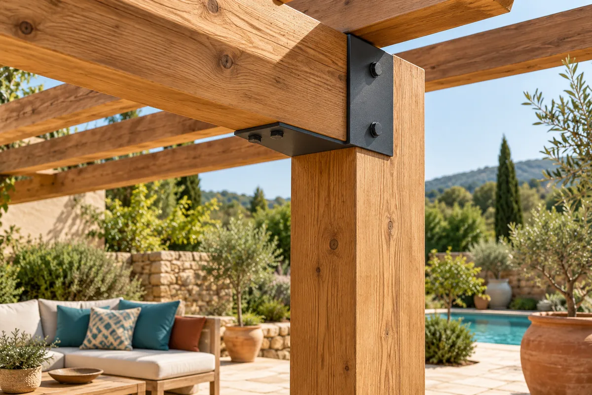 Assemblage d’une poutre et d’un poteau de pergola