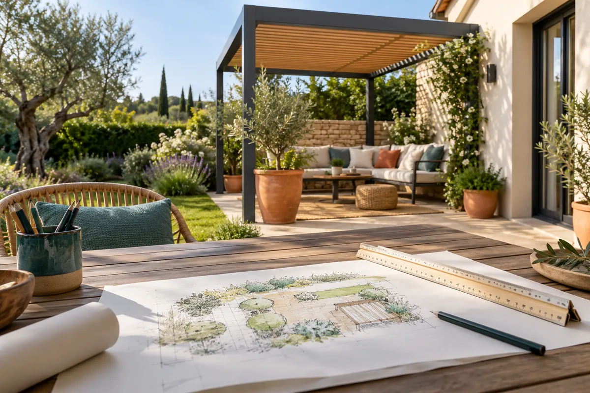 Préparation d’un plan pour une pergola près de la maison