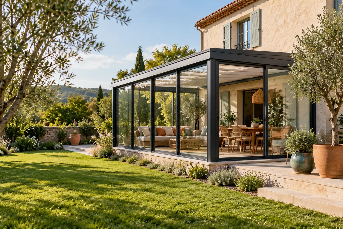 Extension vitrée attenante à une maison