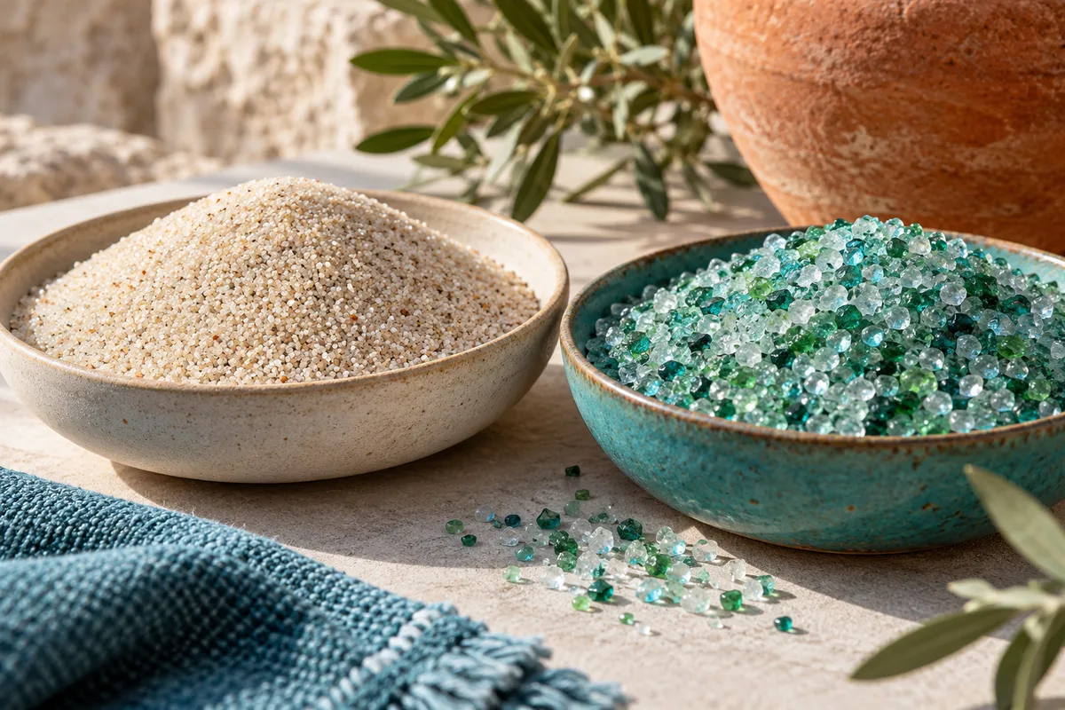 Échantillons séparés de sable et de verre filtrant